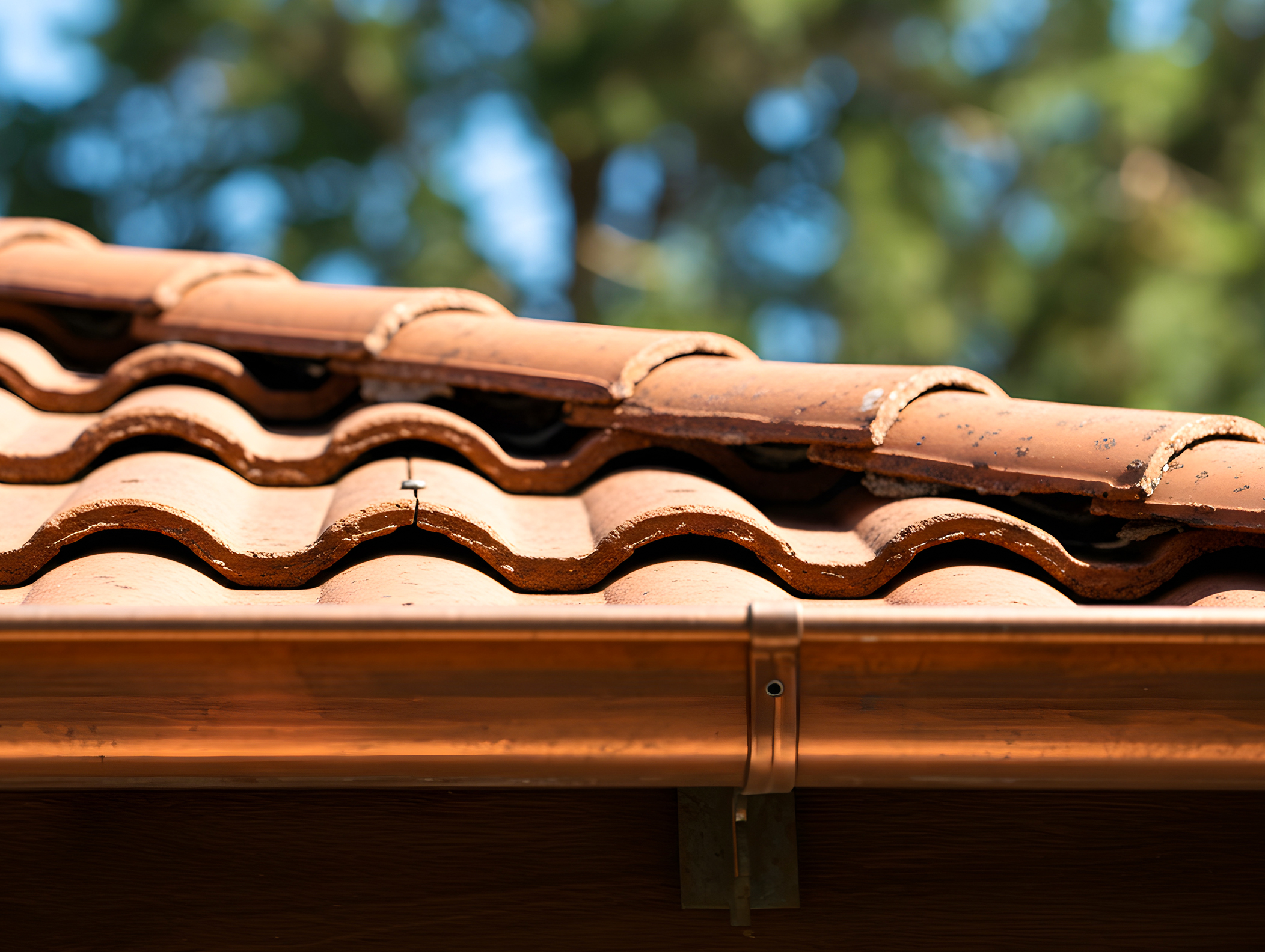 Corner of a Spanish tile roof.